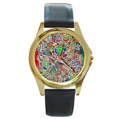 Pop Art - Spirals World 1 Round Gold Metal Watch