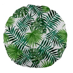 Green Tropical Leaves Large 18  Premium Flano Round Cushions by goljakoff