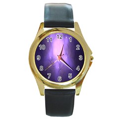 Violet Spark Round Gold Metal Watch by Sparkle