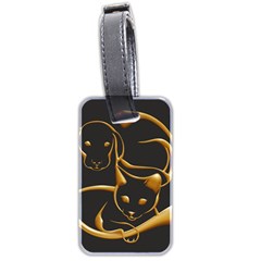 Gold Dog Cat Animal Jewel Luggage Tag (two Sides) by HermanTelo