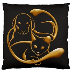 Gold Dog Cat Animal Jewel Large Flano Cushion Case (two Sides) by HermanTelo