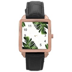 Banana Leaves Rose Gold Leather Watch 