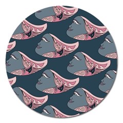 Doodle Queen Fish Pattern Magnet 5  (round) by tmsartbazaar