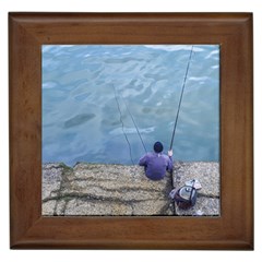 Senior Man Fishing At River, Montevideo, Uruguay001 Framed Tile by dflcprintsclothing