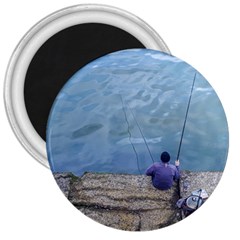 Senior Man Fishing At River, Montevideo, Uruguay001 3  Magnets by dflcprintsclothing