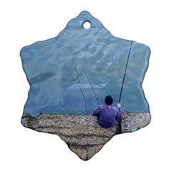 Senior Man Fishing At River, Montevideo, Uruguay001 Snowflake Ornament (two Sides) by dflcprintsclothing