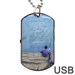 Senior Man Fishing At River, Montevideo, Uruguay001 Dog Tag Usb Flash (two Sides) by dflcprintsclothing