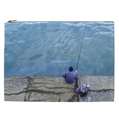 Senior Man Fishing At River, Montevideo, Uruguay001 Cosmetic Bag (xxl) by dflcprintsclothing