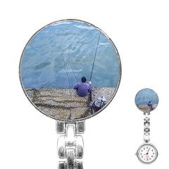 Senior Man Fishing At River, Montevideo, Uruguay001 Stainless Steel Nurses Watch by dflcprintsclothing