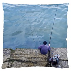 Senior Man Fishing At River, Montevideo, Uruguay001 Large Flano Cushion Case (two Sides) by dflcprintsclothing