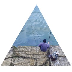 Senior Man Fishing At River, Montevideo, Uruguay001 Wooden Puzzle Triangle by dflcprintsclothing