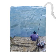 Senior Man Fishing At River, Montevideo, Uruguay001 Drawstring Pouch (4xl) by dflcprintsclothing