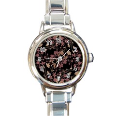 Dark Floral Ornate Print Round Italian Charm Watch by dflcprintsclothing