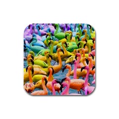 Rainbow Flamingos Rubber Square Coaster (4 pack) 