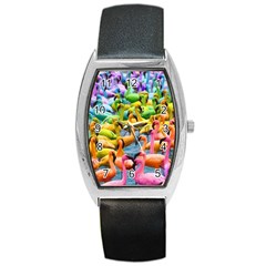 Rainbow Flamingos Barrel Style Metal Watch