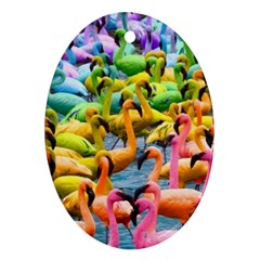 Rainbow Flamingos Oval Ornament (Two Sides)