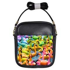 Rainbow Flamingos Girls Sling Bag