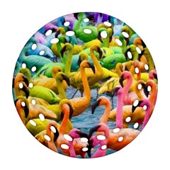 Rainbow Flamingos Round Filigree Ornament (Two Sides)
