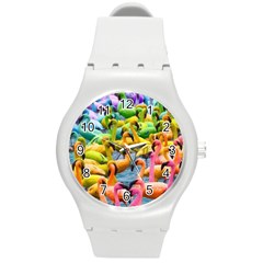 Rainbow Flamingos Round Plastic Sport Watch (M)