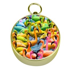 Rainbow Flamingos Gold Compasses by Sparkle