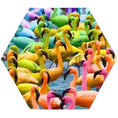 Rainbow Flamingos Wooden Puzzle Hexagon