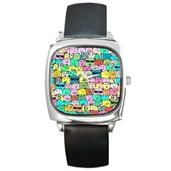 Colorful Cat Lover  Square Metal Watch by kellehco