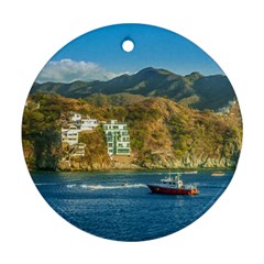Taganga Bay Landscape, Colombia Round Ornament (two Sides) by dflcprintsclothing