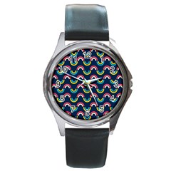 Geo Rainbow Stroke Round Metal Watch by tmsartbazaar