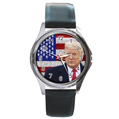 Trump President Sticker Design Round Metal Watch by dflcprintsclothing