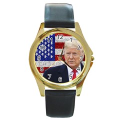 Trump President Sticker Design Round Gold Metal Watch by dflcprintsclothing