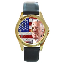 Biden President Sticker Design Round Gold Metal Watch by dflcprintsclothing