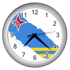 Flag Map Of Aruba Wall Clock (silver) by abbeyz71