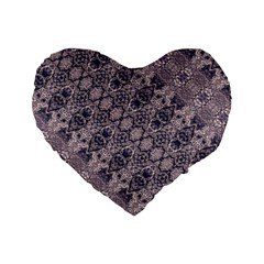 Violet Textured Mosaic Ornate Print Standard 16  Premium Flano Heart Shape Cushions by dflcprintsclothing