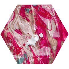 Magenta On Pink Wooden Puzzle Hexagon by kaleidomarblingart