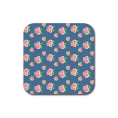 Pink Vintage Roses Rubber Coaster (square)  by FloraaplusDesign