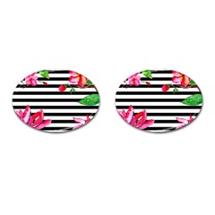 Black And White Stripes Cufflinks (oval) by designsbymallika