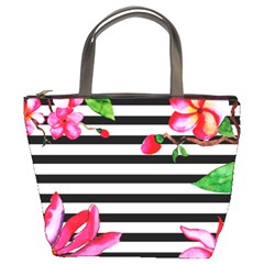 Black And White Stripes Bucket Bag by designsbymallika
