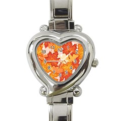 Autumn Leaves Pattern Heart Italian Charm Watch by designsbymallika