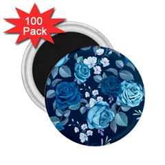 Blue Floral Print  2 25  Magnets (100 Pack)  by designsbymallika