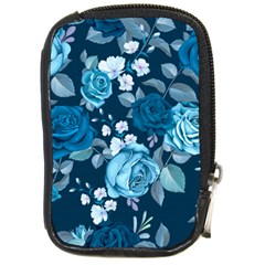 Blue Floral Print  Compact Camera Leather Case by designsbymallika