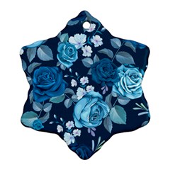 Blue Floral Print  Snowflake Ornament (two Sides)