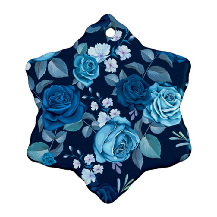 Blue Floral Print  Snowflake Ornament (Two Sides)