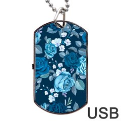 Blue Floral Print  Dog Tag Usb Flash (one Side) by designsbymallika