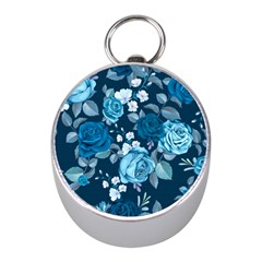 Blue Floral Print  Mini Silver Compasses