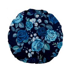 Blue Floral Print  Standard 15  Premium Flano Round Cushions