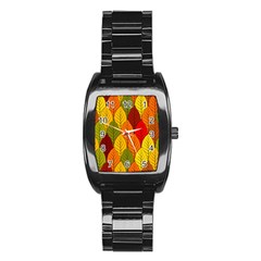 Autumn Leaves Stainless Steel Barrel Watch