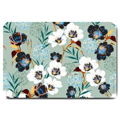 Black White Floral Print Large Doormat  by designsbymallika