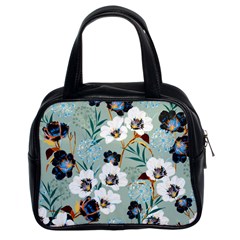 Black White Floral Print Classic Handbag (two Sides) by designsbymallika