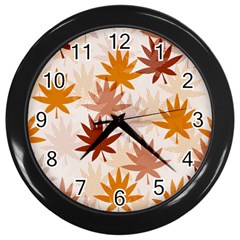 Autumn Leaves Pattern  Wall Clock (black) by designsbymallika