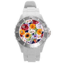 Watercolor Print Floral Design Round Plastic Sport Watch (l) by designsbymallika